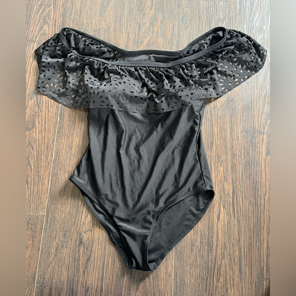 Black Off-Shoulder Ruffled Swimsuit